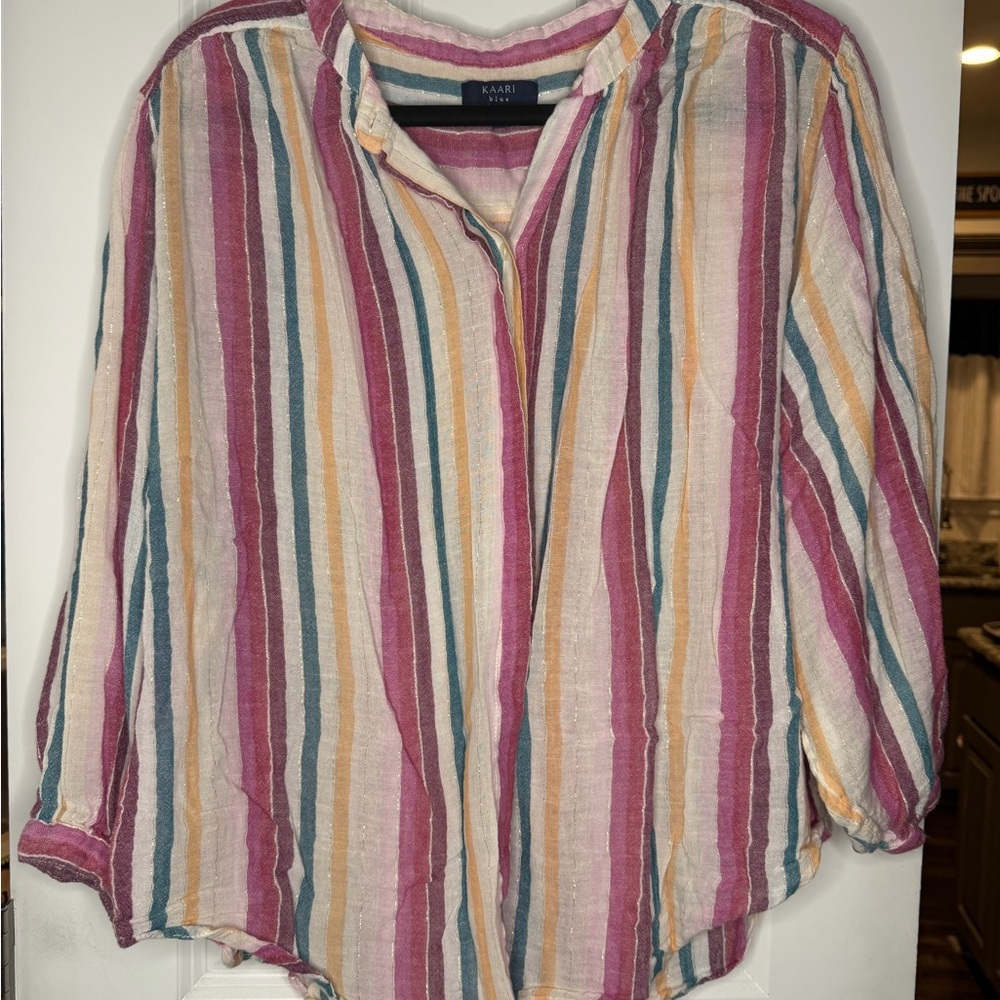 Kaari Blue Striped Pink and Blue Blouse